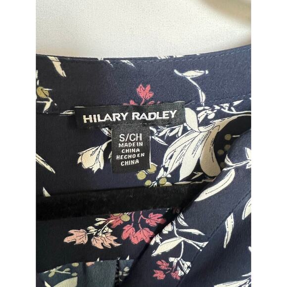 Hilary Radley Floral High-Low Blouse, Navy Blue, Small, V Neck, Lightweight - Picture 2 of 10